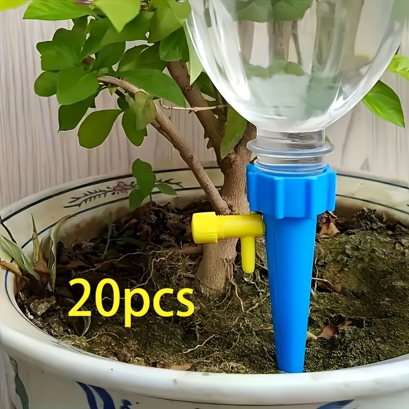 20 piezas de regadera automática con boquilla ajustable, que cuenta con una válvula de liberación lenta adecuada para grifos de EE. UU./UE, plástico duradero para plantas de vacaciones al aire libre - Colores aleatorios, boquilla de manguera de jardín, c