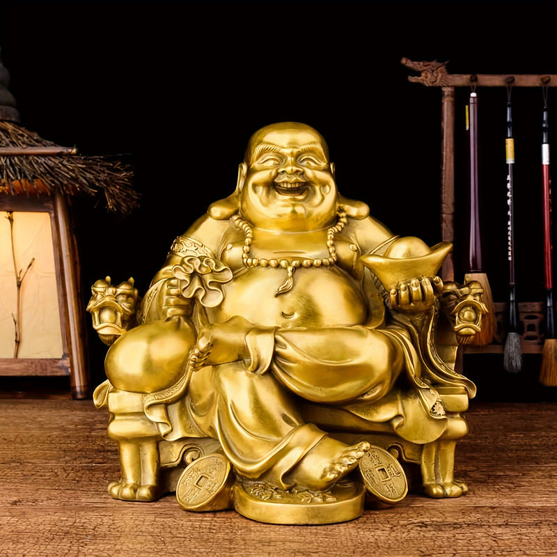1 pza., Estatua de resina para la suerte y la felicidad, riendo en la silla del dragón del emperador, estatuas y esculturas de latón decoración del hogar, regalos para el año nuevo chino/día de San Valentín/día de la madre/día del padre/cumpleaños