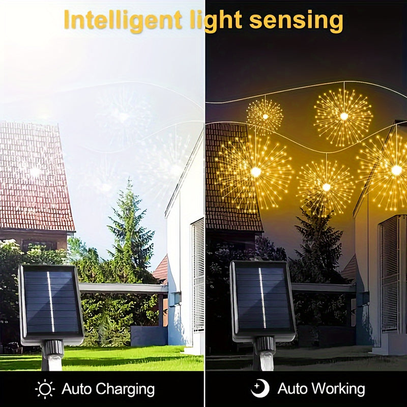 2 piezas/4 piezas, luces solares colgantes para jardín con efecto de fuegos artificiales, esferas luminosas estrelladas con 240/480 LED, 8 modos, luces de hadas con alambre de cobre para patio, sombrilla, alero, árbol, carpa, decoración de Año Nuevo y Na