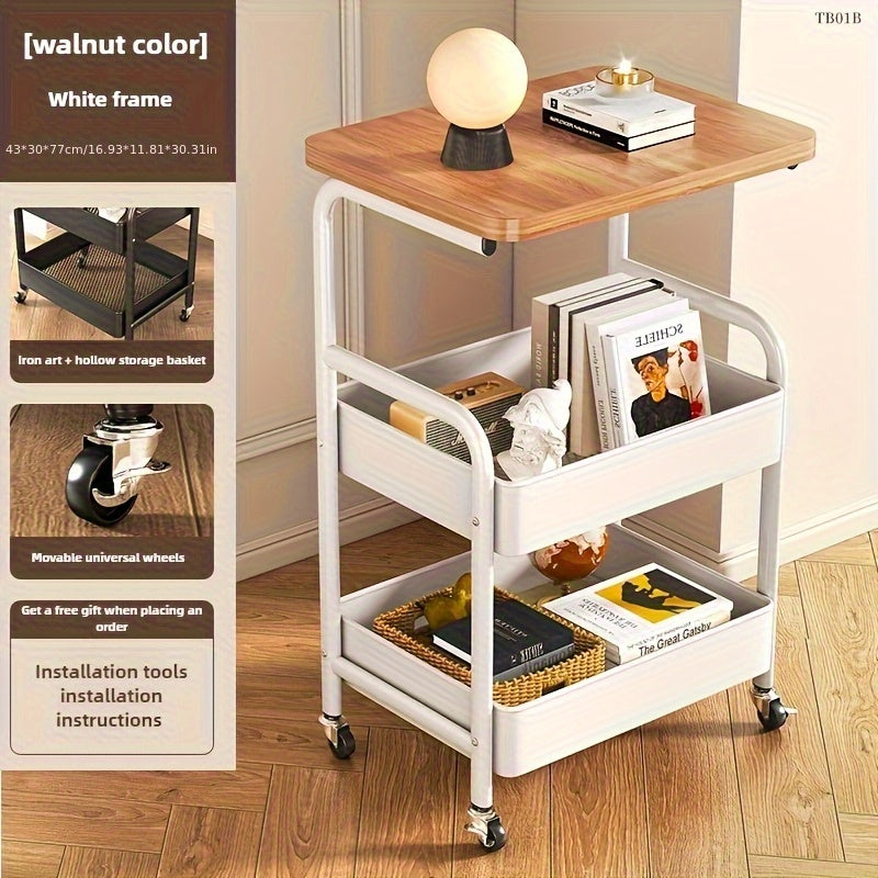 Un pequeño carrito para almacenar vajilla en un restaurante, hecho de acero al carbono, con ruedas, un carrito móvil de mesa de café de varias capas, una buena opción para mesas laterales de sofá de sala de estar, y se puede utilizar como mesa de té o or