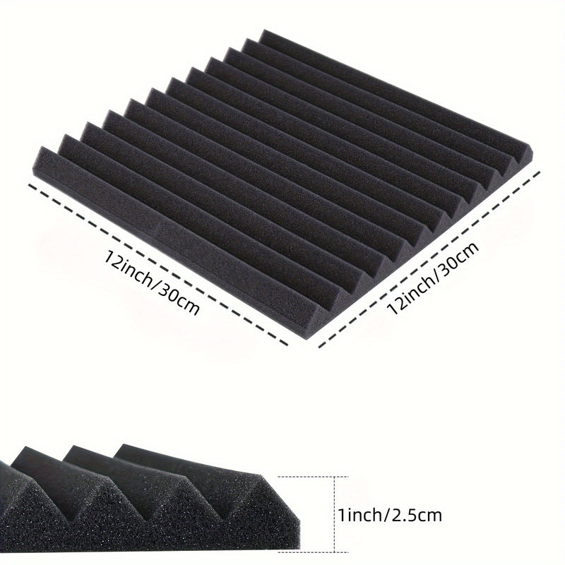 Conjunto de 24 Paneles Insonorizantes de Espuma Negra, 12"x12"x1", Cuñas Acústicas de Alta Densidad y Retardante de Llama para Reducción de Ruido, Recuperación Rápida, Ideales para Oficina en Casa, Estudio, Sala de Conferencias y Teatro
