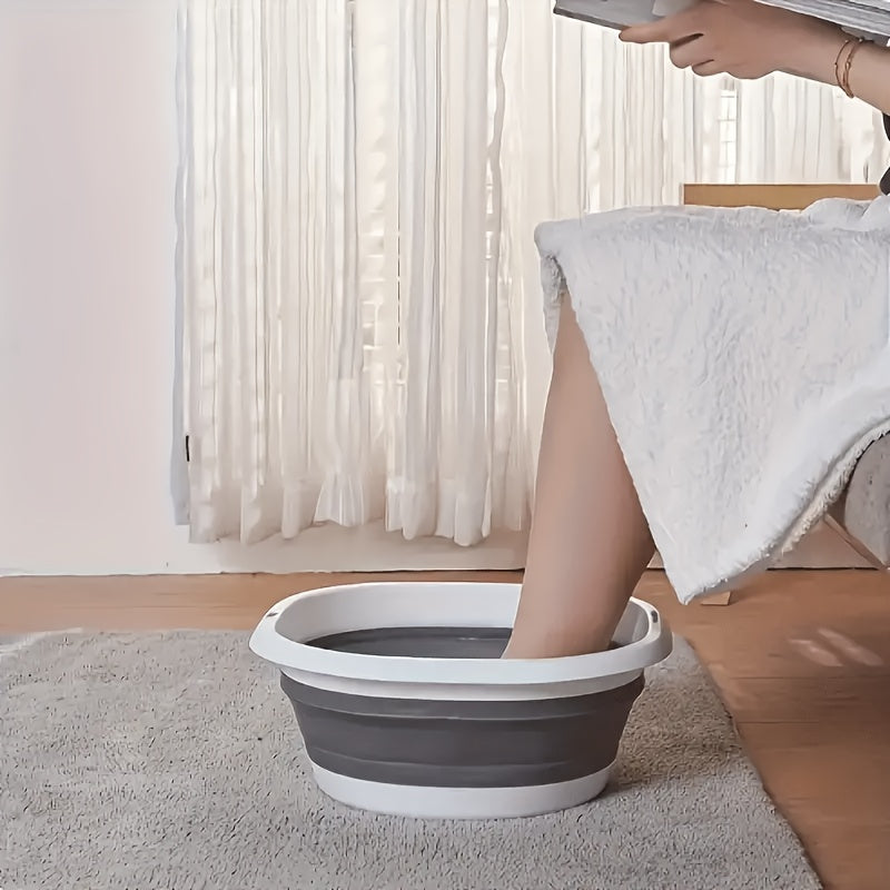 1 pieza, gran recipiente de baño para pies plegable - Portátil, plástico grueso, diseño de dos colores, adecuado para uso doméstico - Ideal para lavar la cara, vegetales y ropa, recipiente para remojar los pies | Artículo práctico para el hogar | Recipie