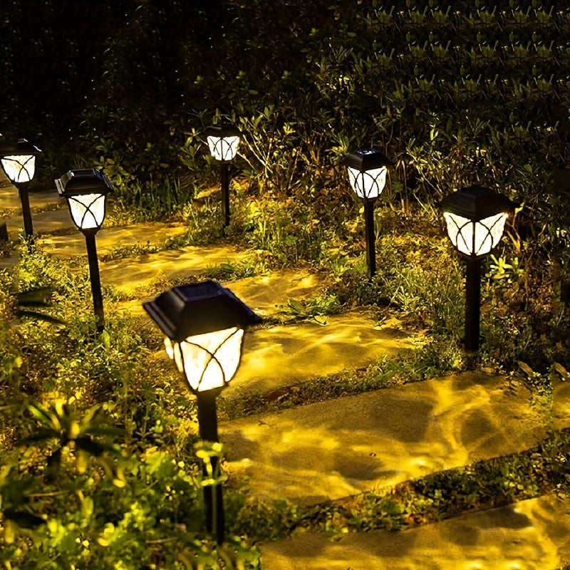 2pcs Luces de Jardín con Energía Solar, Material PP Duradero, Iluminación Exterior Impermeable para Césped con Acabado Metálico Antiguo, Iluminación de Caminos Eficiente en Energía