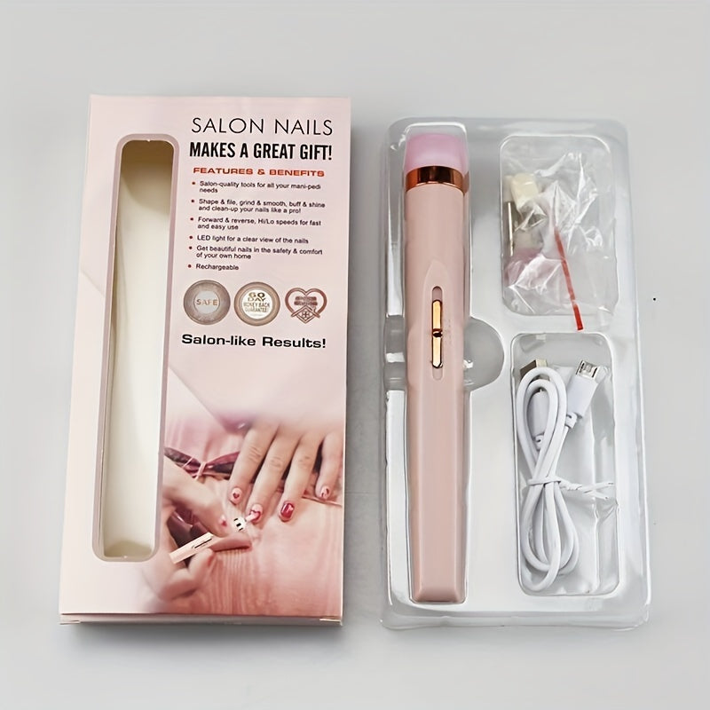 Plumero Eléctrico de Uñas 5-en-1 - Recargable por USB, Bajo Ruido, Kit Profesional de Manicura y Pedicura para Manos, Pies y Uñas