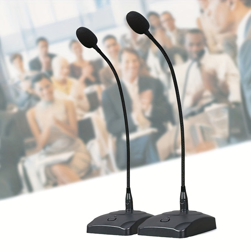 Micrófono de escritorio dinámico con cuello de cisne, construcción metálica, negro, conector de 6,35 mm, alimentado por batería (batería no incluida), voltaje de funcionamiento ≤36 V, para amplificador/altavoz/ordenador