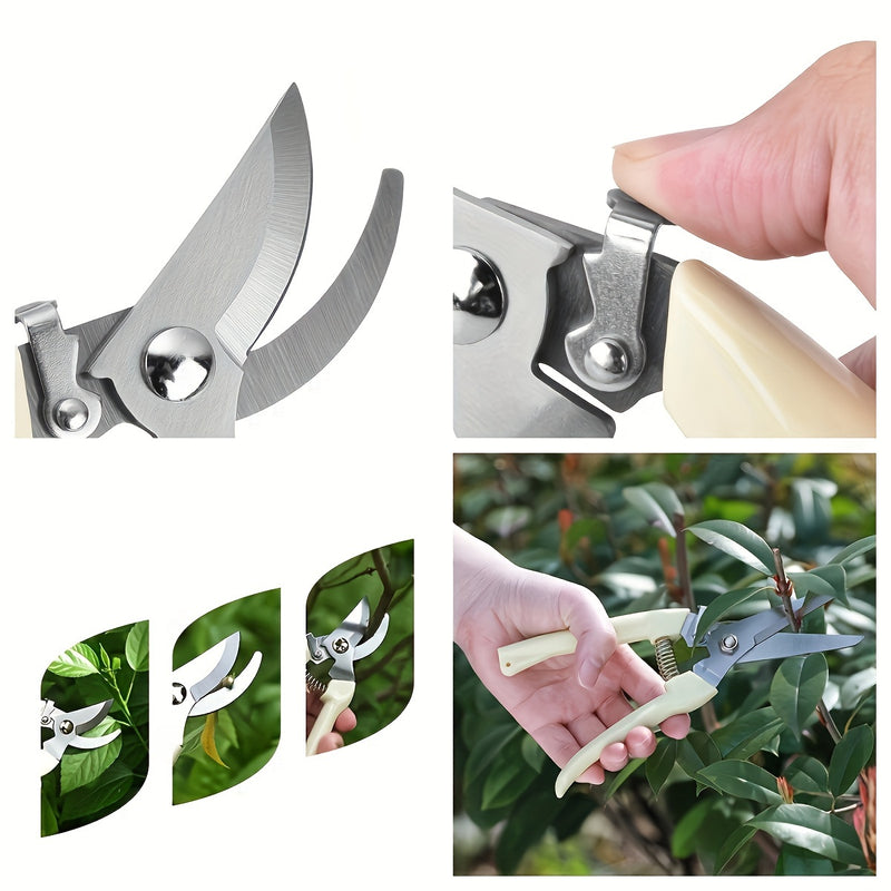 Tijeras de podar multifuncionales de acero inoxidable, tijeras de jardinería, tijeras específicas para jardín, cortadores de ramas de flores, tijeras de hoja curva y recta, para recortar plantas en macetas, 2 piezas
