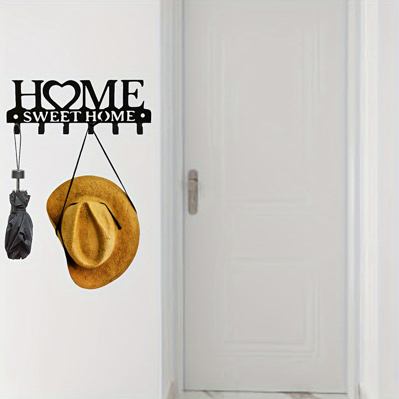 1pc Soporte de llaves de metal, decoración de pared "Hogar dulce hogar", perchero para abrigo, sombrero, toalla, cocina, baño, puerta, paraguas, impermeable, bolso, fácil instalación, montaje en pared, no necesita energía, decoración festiva para exterio