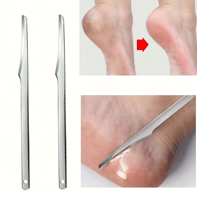 2 Piezas de Raspadores y Removedores de Pedicura de Acero Inoxidable Resistentes - Herramientas Profesionales con Cuchillas Afiladas, Empuñadura Antideslizante para Hogar, Salón o Spa - Sin Batería Necesaria, Fácil de Limpiar y Guardar