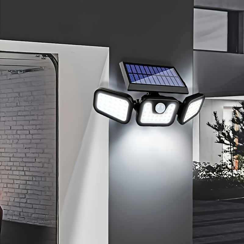 Lámpara de pared LED solar con tres cabezales separados, sensor exterior, impermeable IP55, patio, iluminación, lámpara de pared, luz de emergencia-9