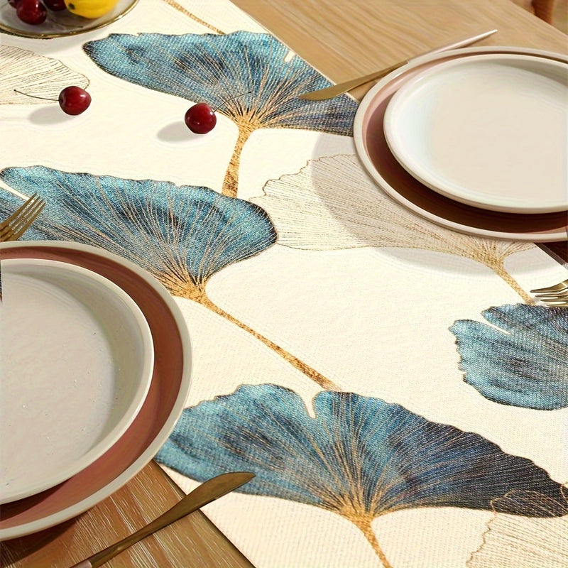 1 Pieza, Mantel Para Mesa Duradero, Con Diseño De Hojas De Ginkgo Doradas Azules Y Verdes, Mantel Rectangular, Decoración Rústica De Mesa De Granja, Para Decoración De Mesas De Tocador, Aparatos Domésticos