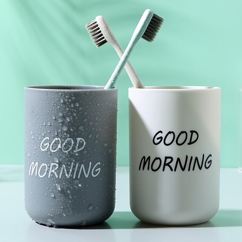 Vasos para cepillos de dientes Good Morning, de plástico simplista para enjuagar, beber, soporte para cepillos de dientes de pareja, vasos para lavarse en casa
