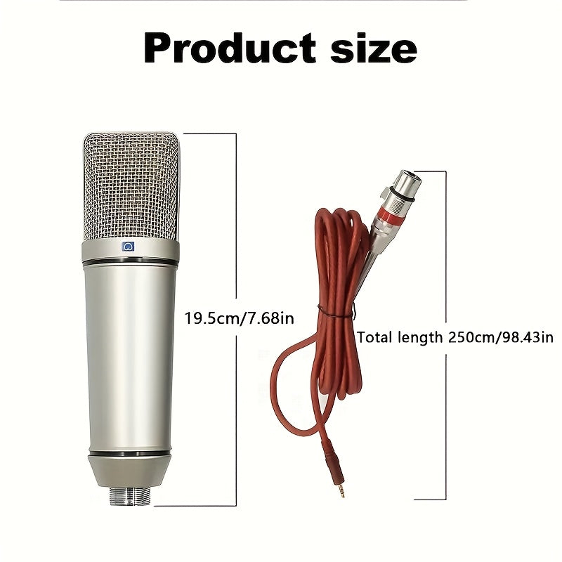 Micrófono de condensador metálico U78 - Micrófono profesional para estudio y gaming con brazo ajustable, conector de 3.5 mm, sin necesidad de alimentación, para streaming, grabación de voz y podcasting - Diseño metálico duradero, equipo de grabación de v