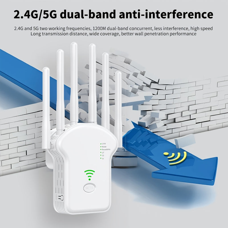 Modelo estadounidense - Repeater inalámbrico de doble banda de 1200 Mbps, amplificador de señal de extensor de rango de WiFi con puerto Ethernet, compatible con modo AP/Repeater para uso en hogar, oficina y negocios.