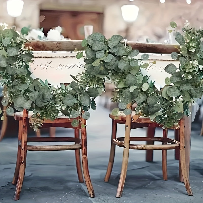 Guirnalda artificial de eucalipto - 1 pieza de vid de vegetación artificial para decoración de bodas, hogar y jardín - Planta colgante versátil para mesa, pared y decoración de fiestas - Material plástico, no requiere electricidad ni plumas