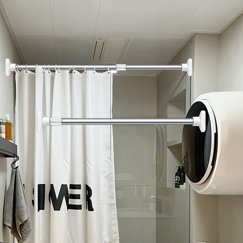 Barra extensible para cortina de baño, 50-80 cm, acero inoxidable, ajustable sin taladro, instalación por tensión, diseño duradero y ahorrador de espacio para baño y ducha