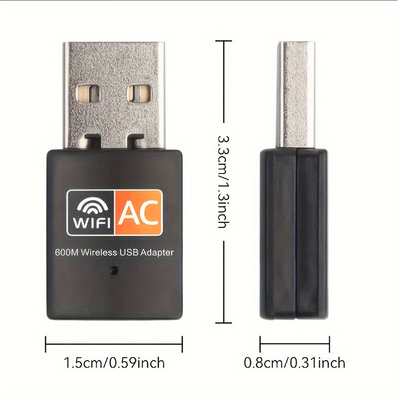 Adaptador WiFi USB de 600Mbps, Adaptador LAN sin varillas para Escritorio y Portátil con Windows 8/8.1/10/11 - ¡Dale capacidad WiFi e hotspoting móvil instantáneamente a tu computadora!