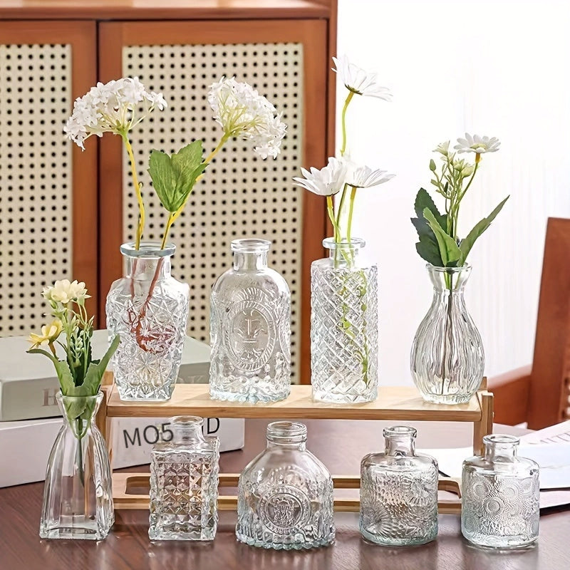 Juego de 10/20/25/30 Jarrones de Vidrio Transparente con Relieve para Arreglos Florales, Adecuado para Decorar Bodas, Escritorios de Oficina, Salas de Estar, Cocinas, Mesas de Comedor, Fiestas, Decoraciones para Cenas a la Luz de las Velas