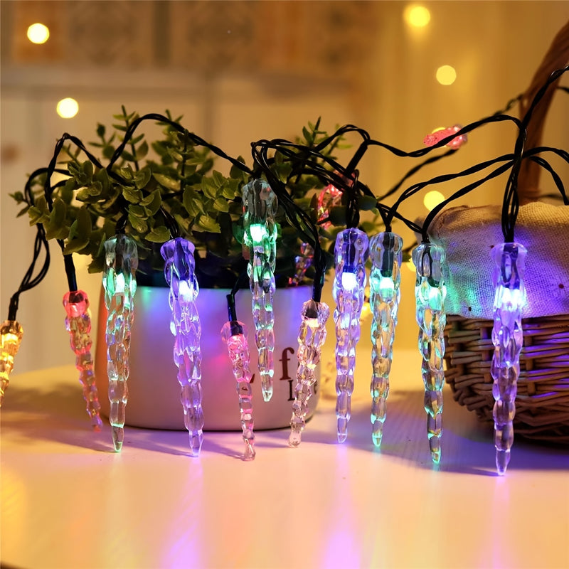 1pc Cadena de luces de energía solar de 20LED con 8 modos, luz decorativa de invierno para Navidad, luz de alero de pasillo, cadena de luces para patio exterior, 1 cadena de 5 metros con 20 luces