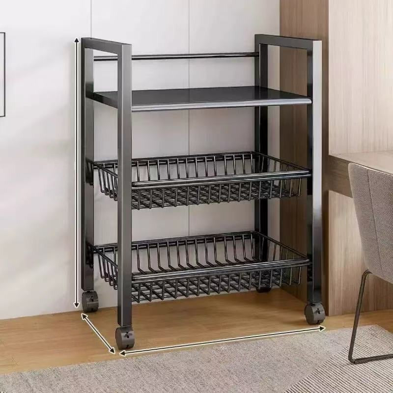 Carrito de Almacenamiento Metálico de 4 Niveles con Ruedas | Organizador de Cocina Multiusos para Frutas, Verduras y Utensilios | Acabado en Pintura Horneada Negra | Diseño Desmontable para Montaje Fácil | Construcción Metálica Resistente | Perfecto para
