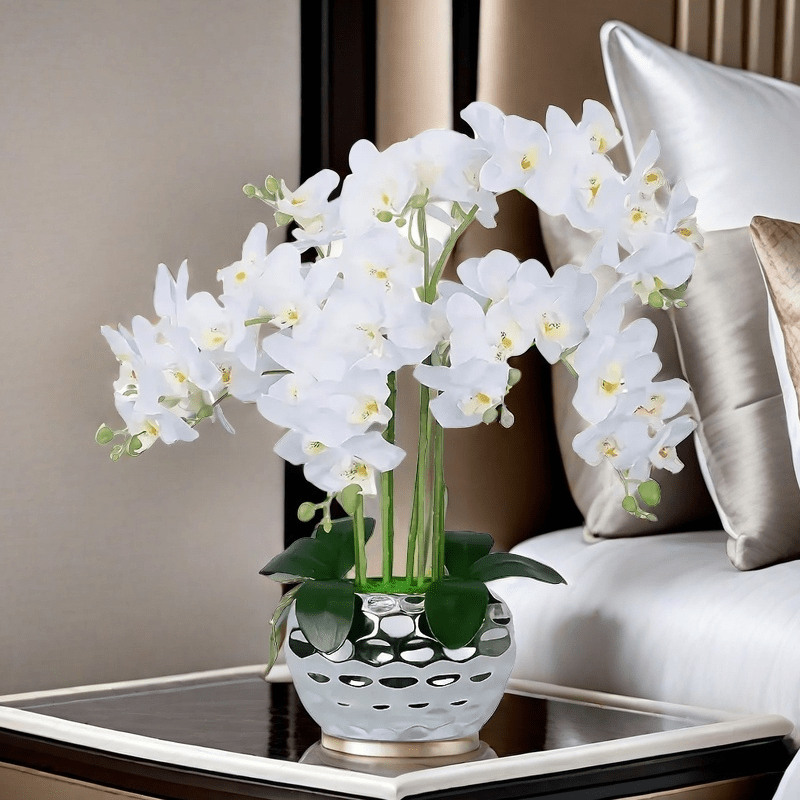 5 Piezas de Orquídeas Mariposa Blancas Elegantes Artificiales - Ideales para Hogar, Oficina, Bodas y Hoteles - Decoración para San Valentín, Día de la Madre y Aniversarios - Sin Contenedor Incluido - Decoración de Verano - Material Plástico - Para Mesas