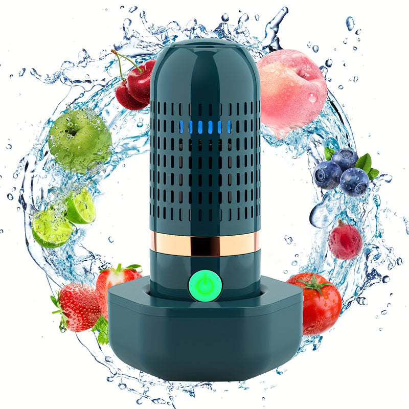 Limpiador de Frutas y Verduras Inalámbrico con USB, Dispositivo para Lavar Frutas, Verduras, Arroz, Carne y Vajilla (Azul)