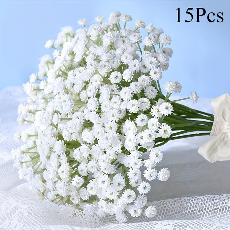 15 ramos de flores artificiales de gypsophila, 450 flores en total, tallos falsos de alta calidad con antioxidantes y textura realista, decoración para hogar, oficina, jardín, terraza, bodas y fiestas de compromiso, sin necesidad de electricidad o pilas