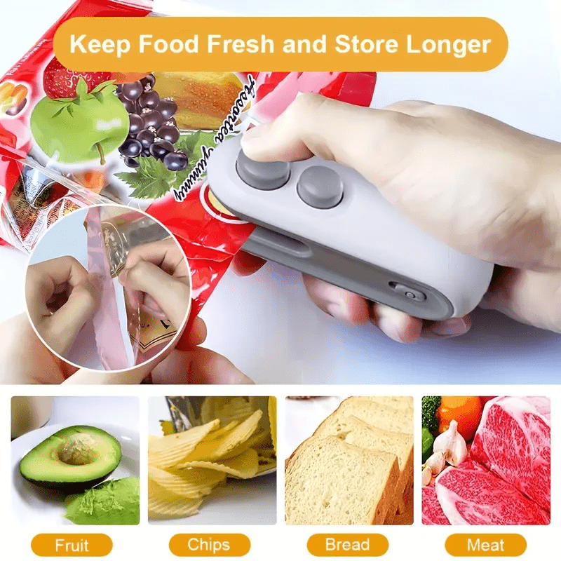 Máquina Selladora de Aperitivos Portátil, Sellador Manual para Bolsas de Plástico, Carga USB, Batería de Litio Recargable de 150mAh. Adecuado para su uso en 6 escenarios importantes, escuela, cocina, hogar, residencia universitaria, al aire libre y otras
