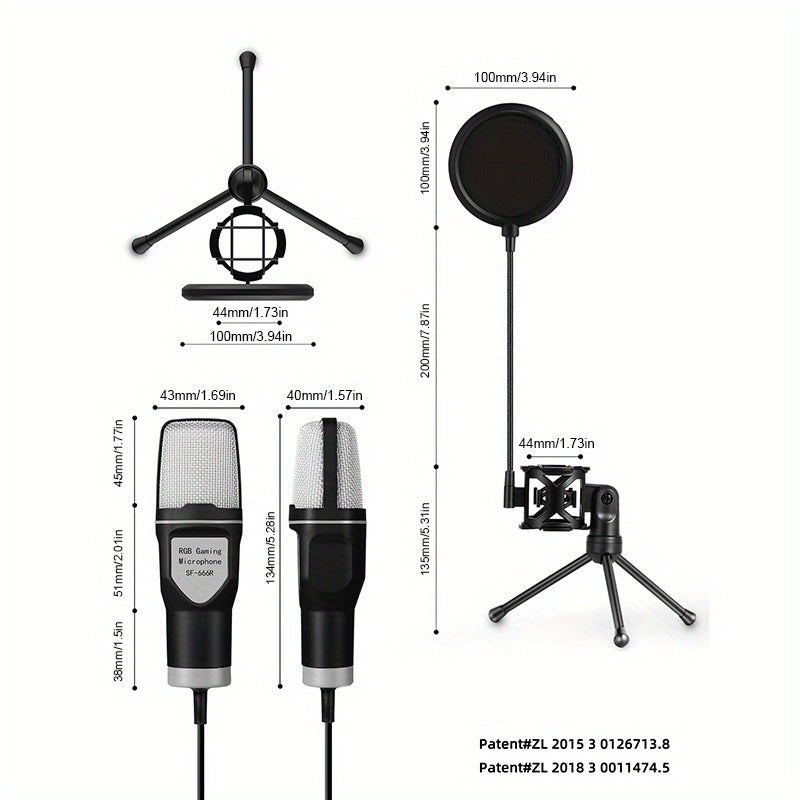 Micrófono de juego, micrófono USB para PC para podcasts de video, transmisión, micrófono de condensador con función de silencio rápido, trípode, filtro de pop, luz indicadora RGB, soporte antivibraciones, perilla de ganancia rotativa, compatible con PS4/