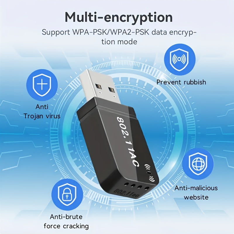 Adaptador sin varillas USB 1300Mbps para PC con Antena Dual Band de Alta Ganancia 5G/2.4G, Compatible con Windows 7/8/1/10/11: ¡Convierte tu PC en un Punto Acceso Móvil y Ofrece WiFi Instantáneo!