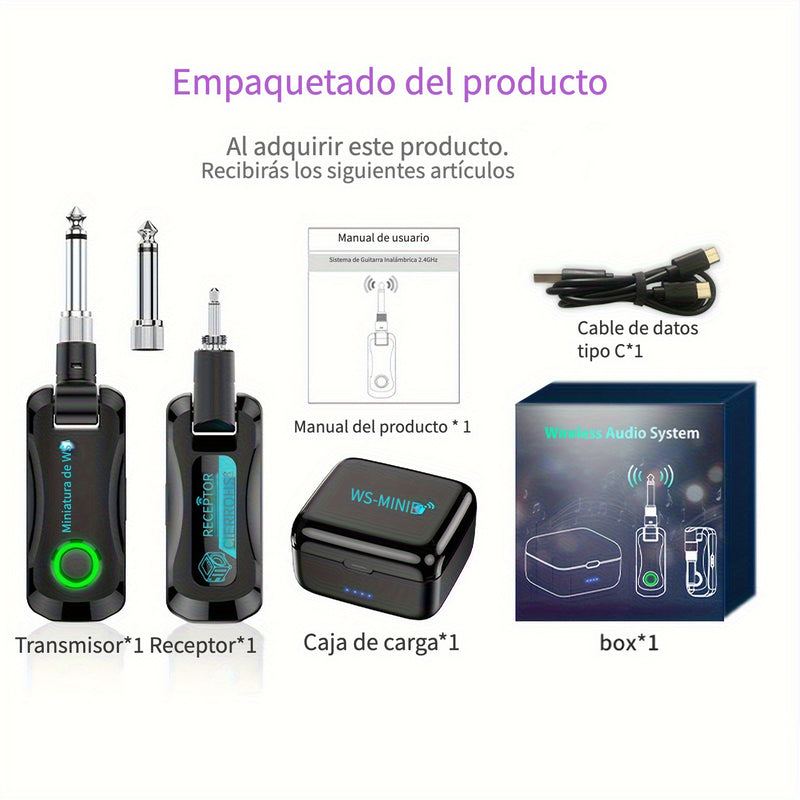 Sistema inalámbrico para guitarra LEFIKO 2.4G con estuche de carga USB - Batería de 20 horas de duración, pantalla LED de energía, ahorro de energía automático, diseño compacto para guitarra eléctrica, bajo y otros instrumentos electrónicos, conectores d