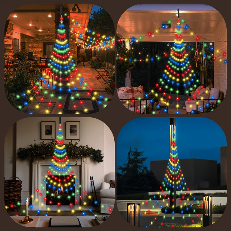 1 juego de luces en cascada con estrellas solares, 200/280 LED, 8 modos de iluminación, luces decorativas con energía solar para Navidad, Halloween, Pascua, campamentos al aire libre, bodas en jardines, fiestas, iluminación festiva para exteriores, efect