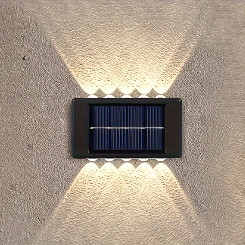 Luces de Pared Exteriores con Energía Solar y 10 LED, Iluminación Decorativa Impermeable para Jardín y Villa con Sensor de Movimiento, Iluminación Arriba/Abajo, Batería de 600mAh, Construcción Plástica para Patio y Jardín, Luces Solares para Exterior