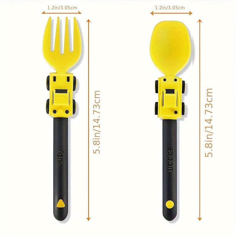 Juego de Tenedor y Cuchara de Coches de Carreras de Dibujos Adorables para Niños - Cubiertos para Autocomida, Regalo Perfecto de Pascua