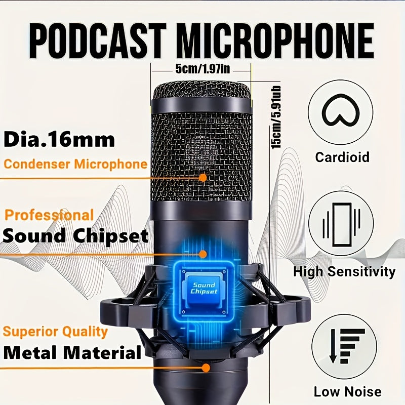 Equipo de podcast actualizado 2025 para dos, interfaz de audio V8 con tarjetas de sonido en vivo todo en uno y micrófono condensador BM800 negro/dorado, micrófono de podcast, adecuado para grabación y transmisión en vivo