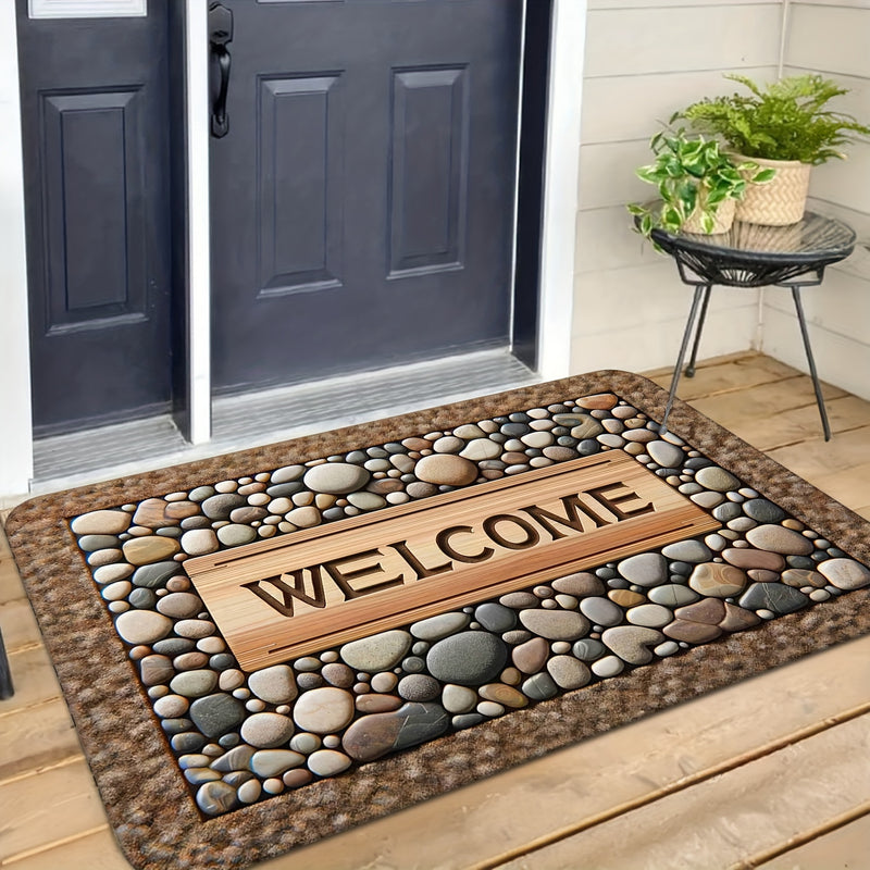 Tapete de bienvenida de piedra – Antideslizante, lavable, para entrada, decoración rústica de granja, material de poliéster duradero, ideal para uso en interiores/exteriores, tapete de bienvenida para interior | Estilo rústico de granja | Tapete lavable