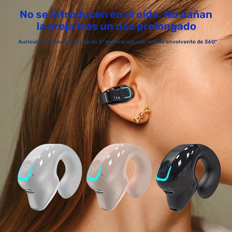 Auriculares inalámbricos con clip de larga duración, control universal de teléfono y cancelación de ruido de voz - Ideales para ejercicio y compatibles con todos los teléfonos inteligentes, diseño de clip seguro, llamadas, videos y reproducción de música