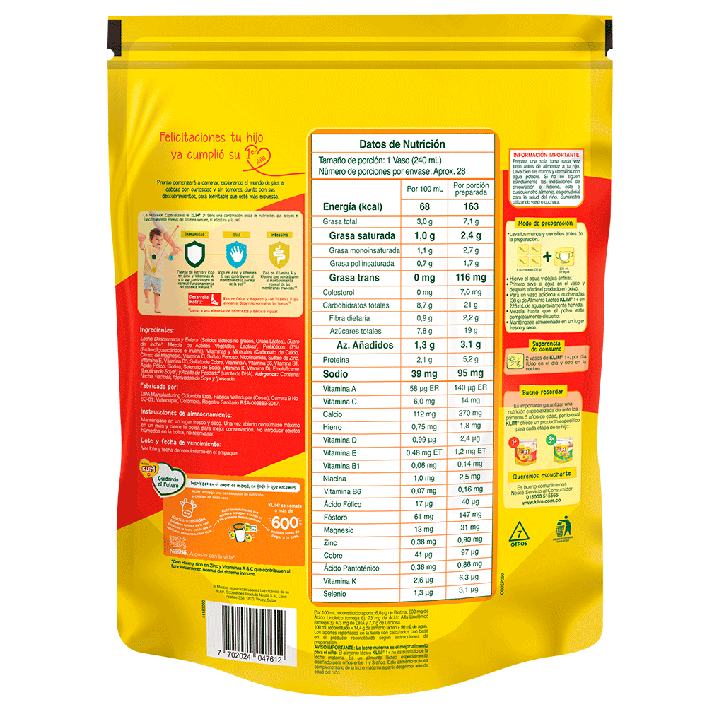 LECHE KLIM 1+ DHA X 1000 GR NESTLE
