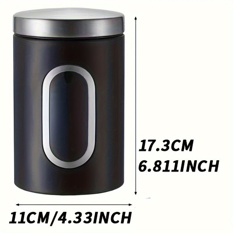 1pc Contenedor Hermético de Acero Inoxidable para Almacenamiento de Alimentos - Reutilizable, Tarro Metálico Redondo con Tapa Abatible para Granos de Café, Té, Azúcar y Más - Perfecto para la Organización de la Cocina