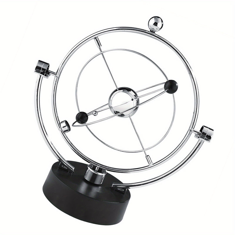 Pendulo Céleste Metálico Moderno - Adorno de Escritorio Orbital Oscilante para Hogar y Oficina, Funciona con Pilas (No Incluye Pilas AA), Diseño Elegante y Moderno con Marco Esférico y Base Metálica, Ideal para Decoración de Habitaciones o Escritos