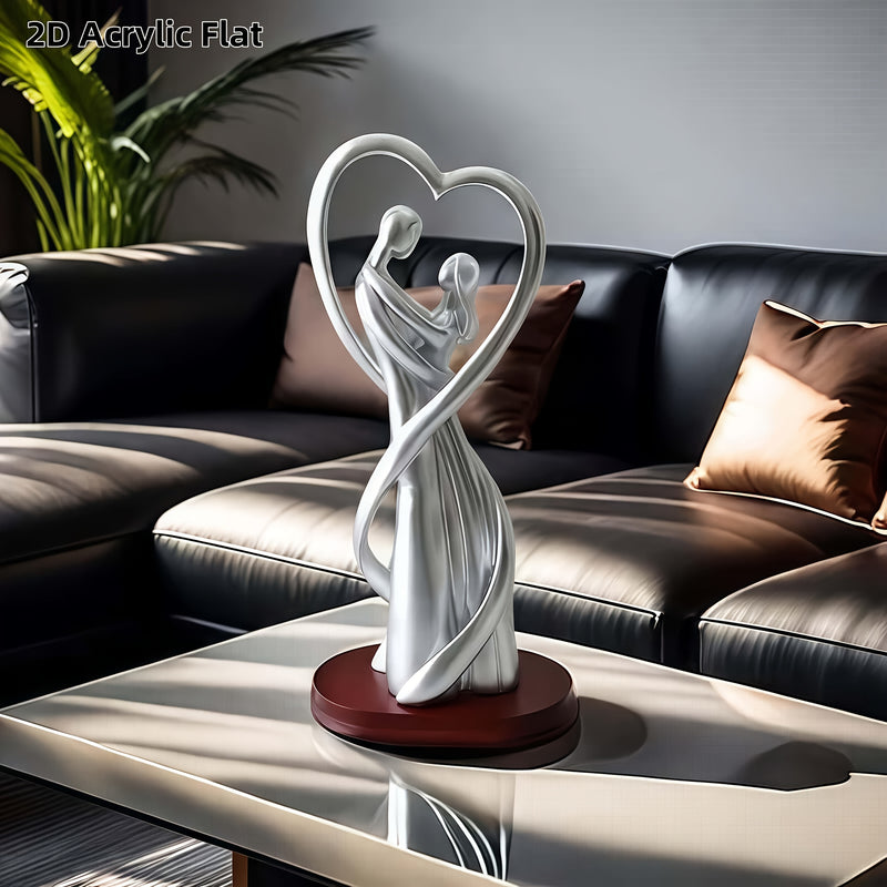Adorno de Escultura Plana 2D Plateada para Pareja, Adecuado para el Día de San Valentín, Símbolo del Amor, Regalo de Boda para Esposa, Esposo, Novia, Novio, Aniversario, Recién Casados, Compromiso, con Base Ovalada de Acrílico