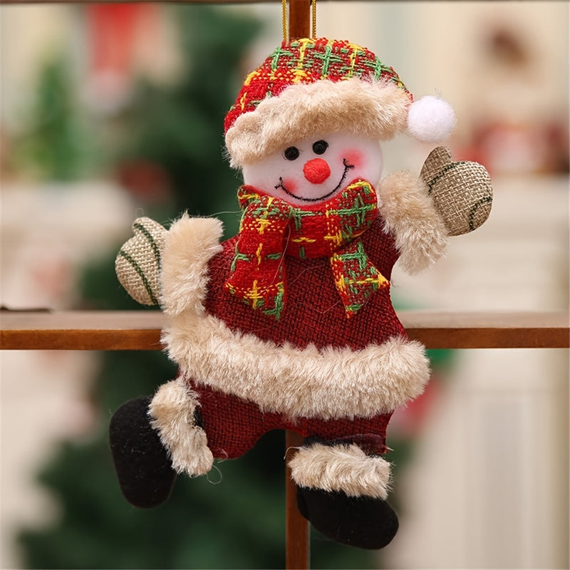 Juego de Decoración para Árbol de Navidad, 4 Muñecos de Peluche y Cuadros para Decorar con Motivos de Santa/Nieve/Muerto/Oso