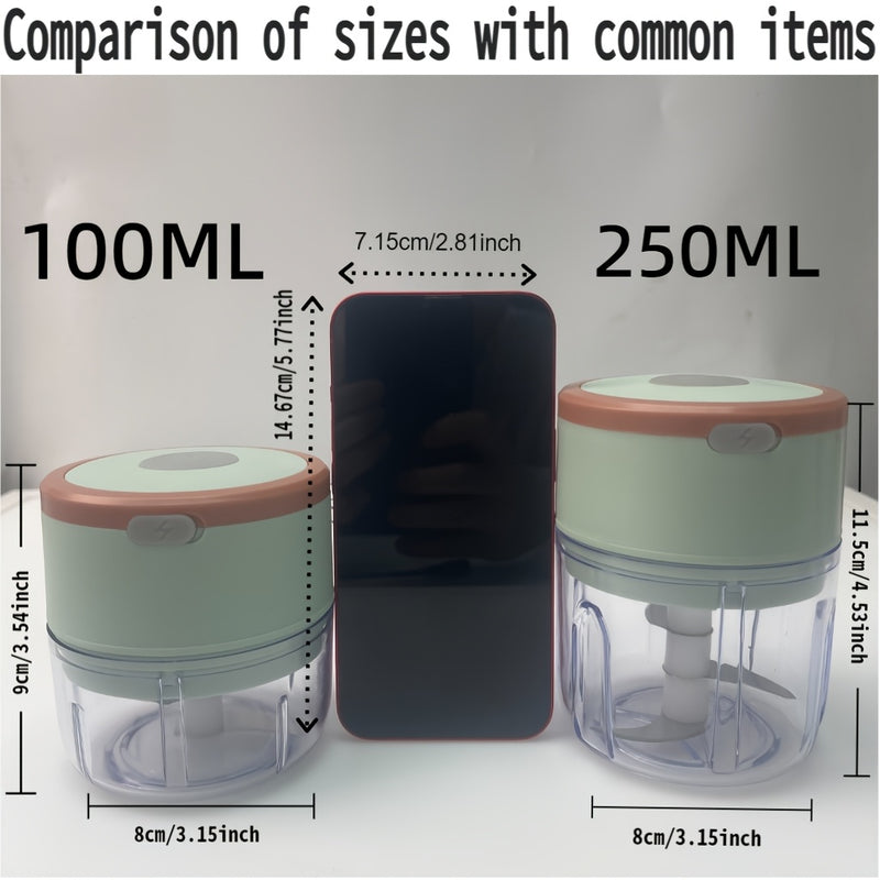 FLZH Procesador de Alimentos Eléctrico Mini Compacto de 8.45oz y Picadora de Carne con 3 Cuchillas de Acero Inoxidable, Recargable por USB, 1200 RPM - Diseño Verde Claro y Naranja, Ideal para Verduras, Frutas y Carnes, FLZH
