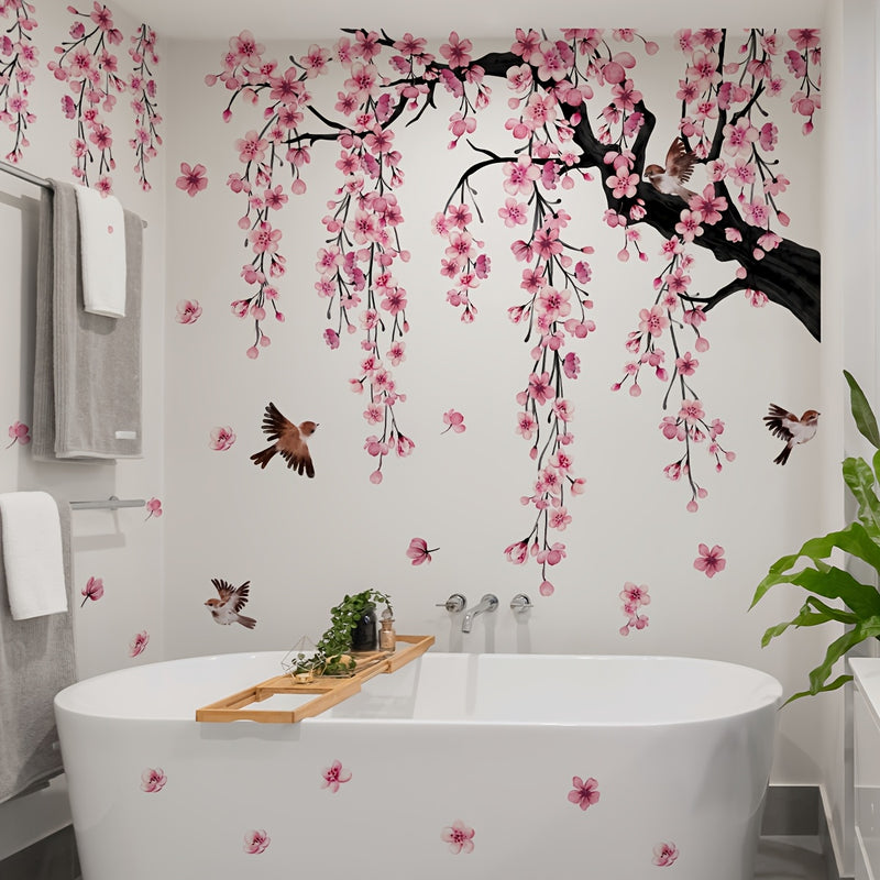 Un conjunto de 4 pegatinas creativas de árbol de flor de durazno rosa para el salón, dormitorio y decoración de pared del baño MS7194-YC