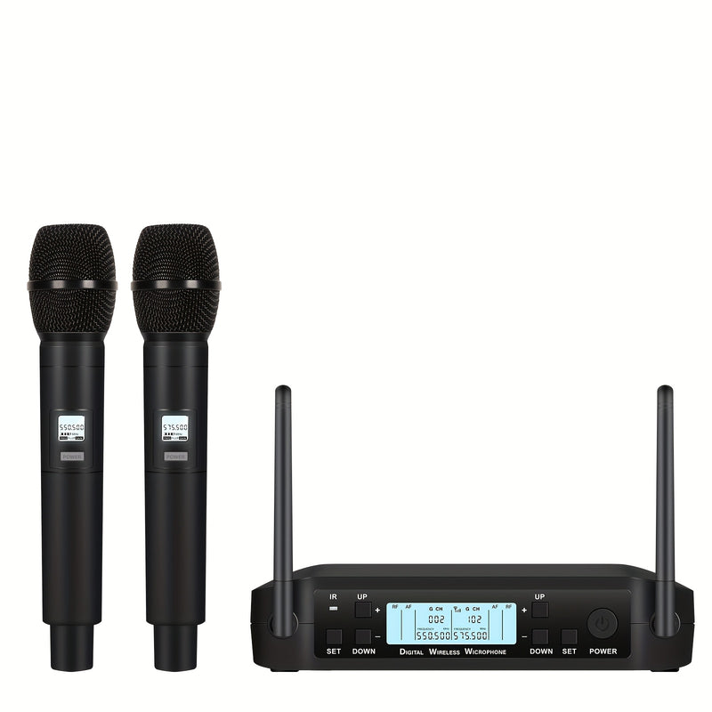 Micrófono de rendimiento profesional de 200 canales para escenario, banda, estudio, músicos, 2 micrófonos de mano, adecuado para el sistema inalámbrico de doble canal UHF D4-200