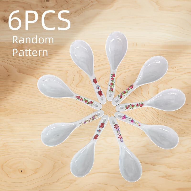 1, 3 o 6 cucharitas de arroz con diseño floral, cucharas de plástico prácticas, blancas con estampado, vajilla para hogar, cocina, restaurante u hotel, suministros de cocina