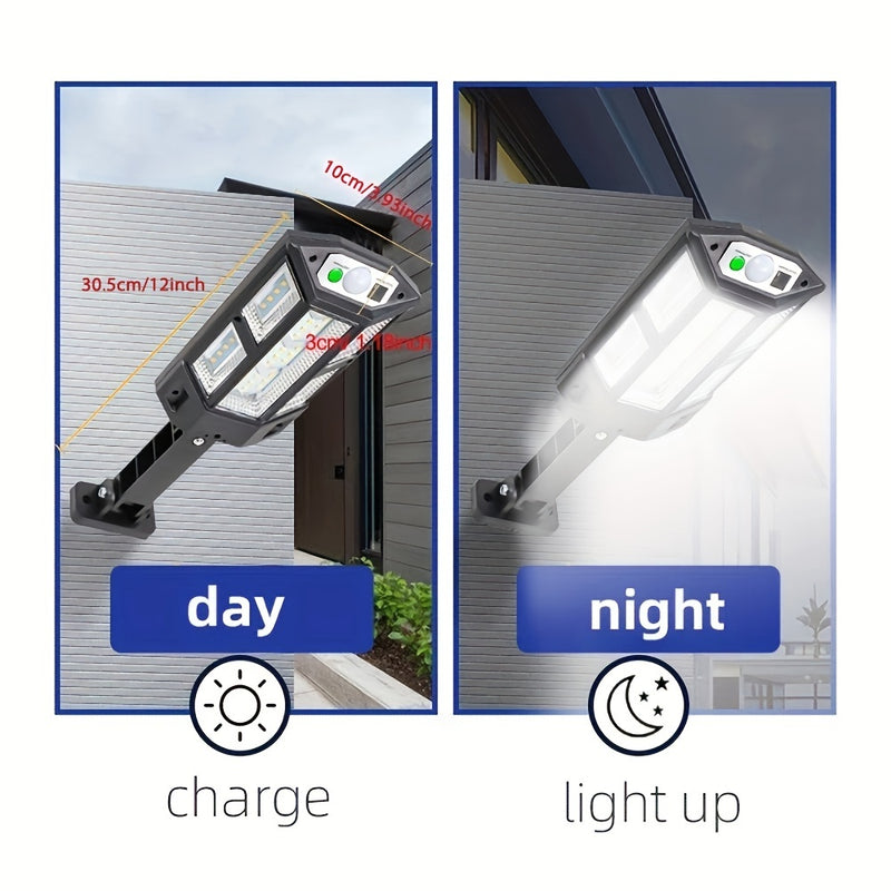 1pieza 6500K Super Bright LED Solar Wall Light, Sensor de movimiento, 3 modos de iluminación, Lámpara de seguridad para jardín al aire libre con batería