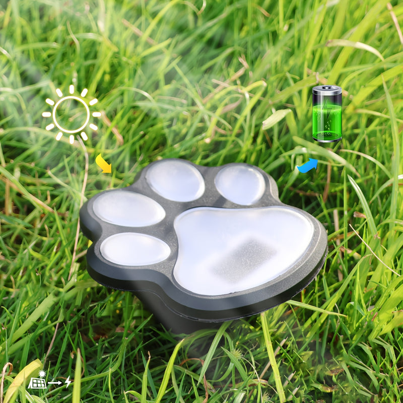 4 unidades de luces de huellas de pata solar para jardines, luces de jardín solar, luces de camino para exteriores para gatos y perros, luces LED de calle blanco cálido/blanco frío, adecuadas para patios, jardines, caminos y jardines, también ideales par