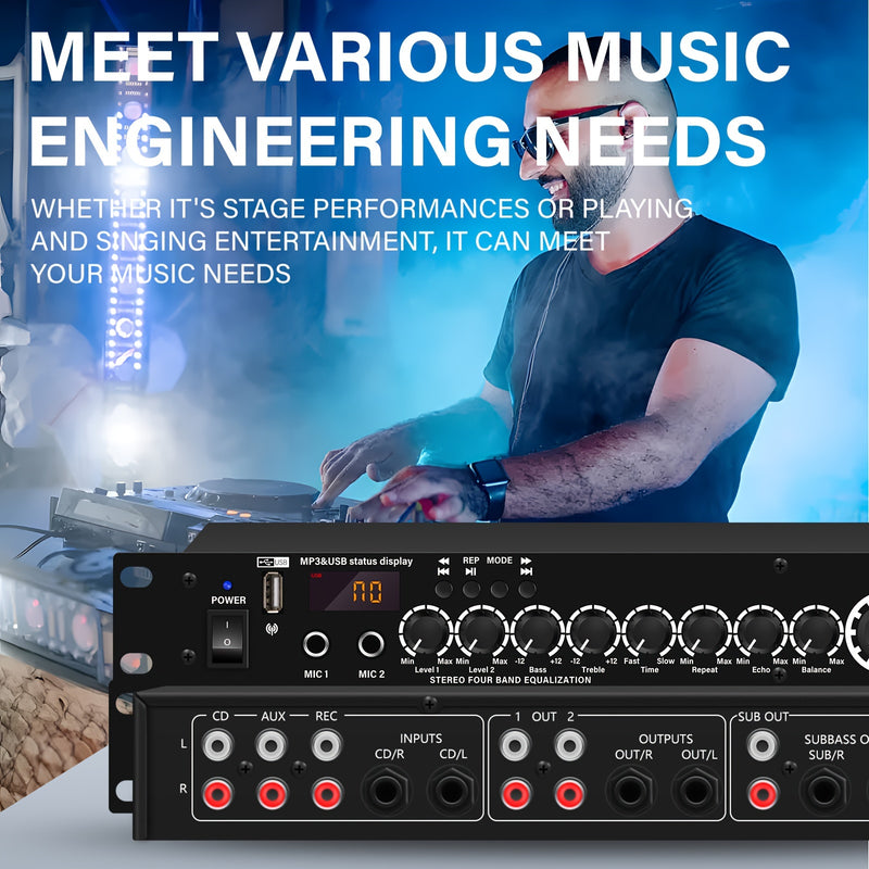 Procesador de audio digital profesional con mezclador, multiefectos, DSP y ecualizador.