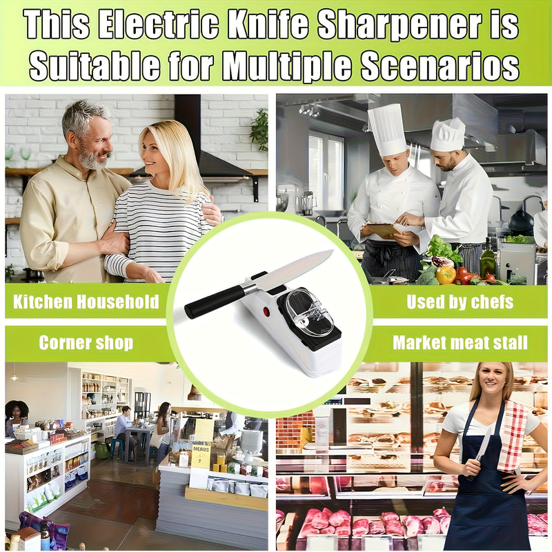 Afila Cuchillos Eléctrico Profesional USB de Doble Cara y Alta Velocidad para Cocina Doméstica con 6 Piedras Reemplazables y Cubierta Protectora, Adecuado para Varios Tipos de Cuchillos
