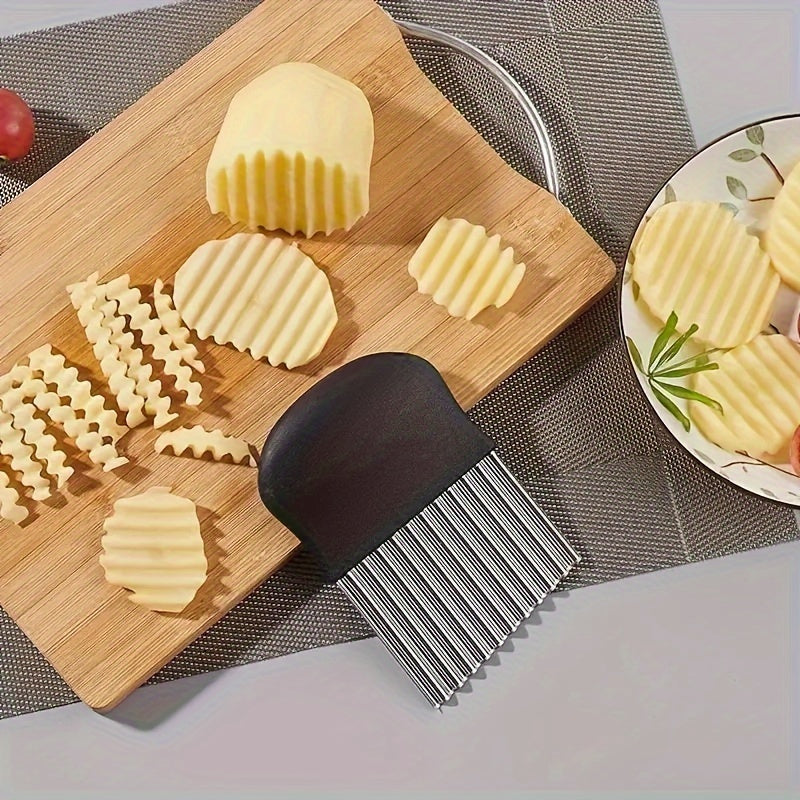 Cortador de papas en forma de onda de acero inoxidable: Multifuncional para frutas frescas, verduras, ensaladas, zanahorias, papas, papas fritas - Cuchilla de acero inoxidable duradera - Perfecto para uso en la cocina del hogar